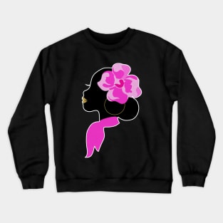 Beautiful Black Afro Woman with Pink Flower Crewneck Sweatshirt